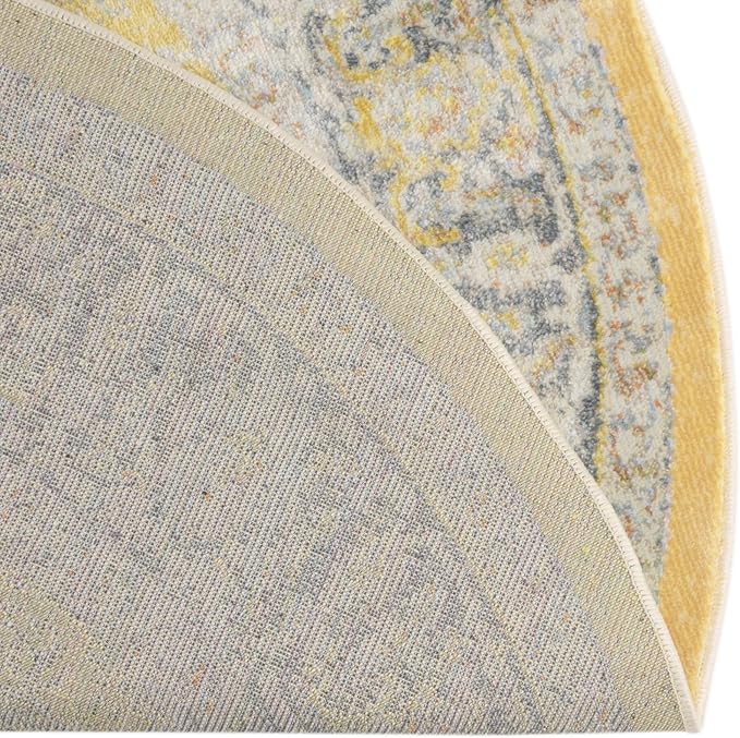 Unique Loom Baracoa Collection Area Rug - Prado (4' 1" Round, Yellow/ Ivory)
