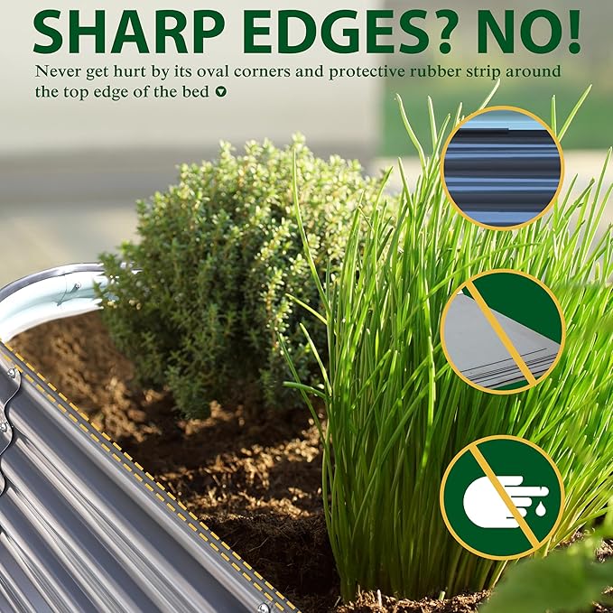 MUPATER 8ftx2ftx1.4ft Raised Garden Bed Outdoor for Vegetables, 9-in-1 Galvanized Metal Planter Box, 17''H Modular Garden Bed Kit Oval for Herbs and Flowers, Grey