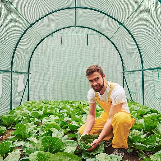 12×7×7 FT Greenhouses for Outdoors Heavy Duty, Large Walk in Green Houses for Outside with 6 Ventilated Mesh Windows & Roll-up Door & Reinforced Frame