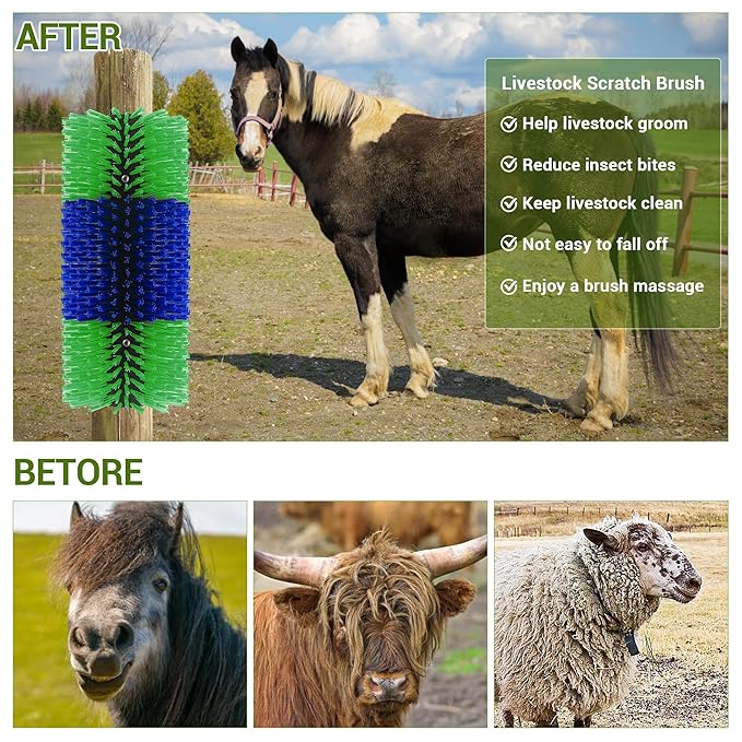 4 Pack Livestock Scratching Brush Horse Massage Grooming Brushes with 8 Screws for Goat,Cattle,Cow,Sheep, Horses,Pigs and Other Animal Back Scratching