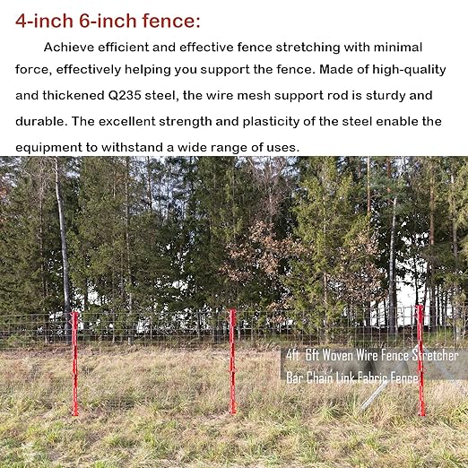 Woven Wire Fence Stretcher Bar 4ft with 5 Wedges, Wire Stretcher Fence Suitable for Fixing Fences on Pastures,Farms, Garden Barriers,Orchard Professional Use