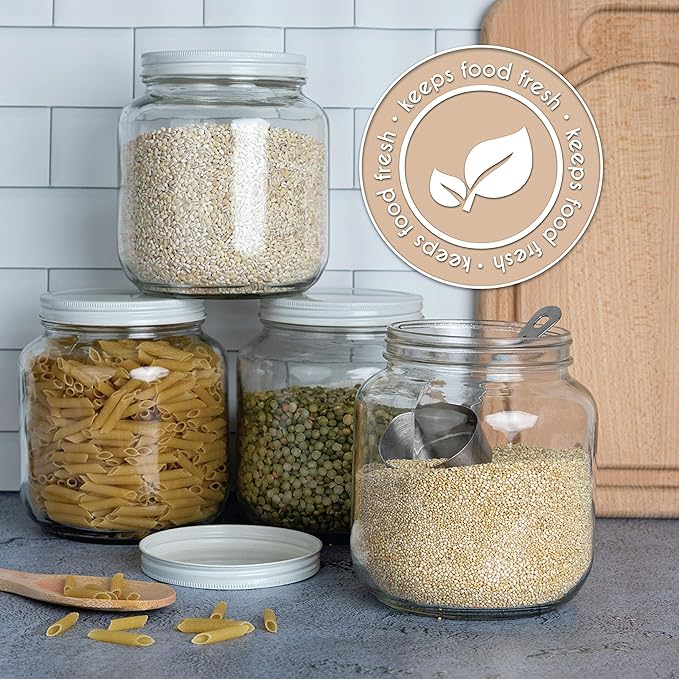 64 oz Mason Jars Wide Mouth - 1/2 Gallon Glass Jar with Lid - Large Mason Jar for Canning, Brewing, Pickling, Storage - Big Mason Jar Made in USA (2 Pack)