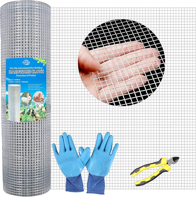 Hardware Cloth 1/2 inch Square Openings - 19 Gauge 36'' x 100' Hot-Dip Galvanized Wire Mesh, Welded Cage Wire Rolls Great for Animal Enclosure Chicken Coop Flower Beds Rabbits Wire Fencing