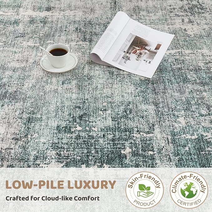 6x9 Area Rug Living Room Rugs - Washable Neutral Modern Abstract Soft Thin Large Rug Indoor Floor No Slip Rug Carpet for Bedroom Under Dining Table Home Office Decor - Green/Grey