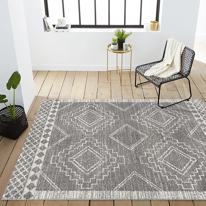 JONATHAN Y Amir Moroccan Beni Souk Gray/Cream Indoor Area Rug, 12x15, Bohemian, Scandinavian, Easy-Cleaning for Living Room, Bedroom, Kitchen, Pet Friendly, Non-Shedding (MOH200C-15)