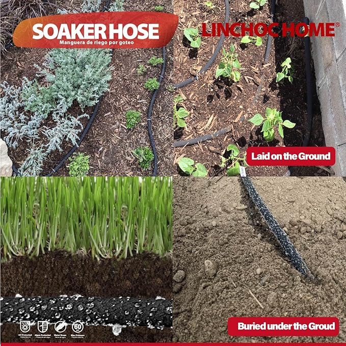 1/2 Inch Solid Brass Soaker Hose | Heavy Duty Leakproof Garden Hose for Gardens, Lawns & Landscaping | Flexible Eco-Friendly Design(150FT KIT)