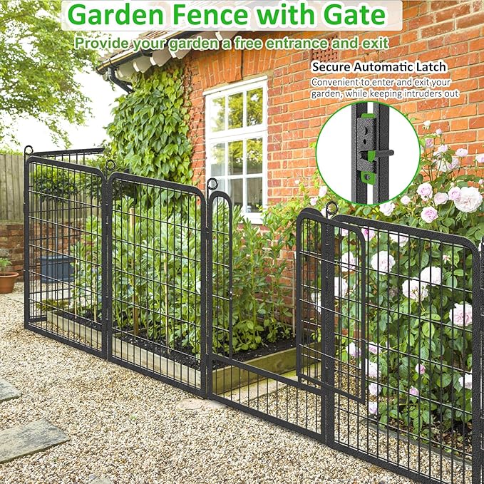 Decorative Metal Garden Fence with Gate Dog Fence Outdoor for Yard, 40in(H) x 37Ft(L) No Dig Fence 14 Panels Fencing for Dogs Animal Barrier Fence Garden Fencing for Yard, Patio, Flower Bed