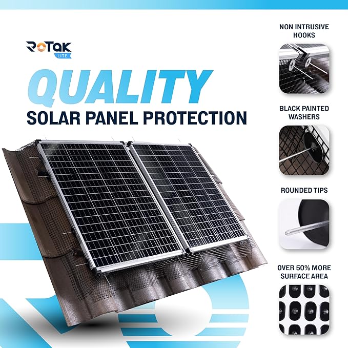ROTAK Critter Guard - 6in x 100ft Solar Panel Bird Prevention Roll Kit with Fastener Clips - Galvanized Black PVC Coated ½ inch Wire Roll Mesh (6" x 100' with 60 Fastener Clips)