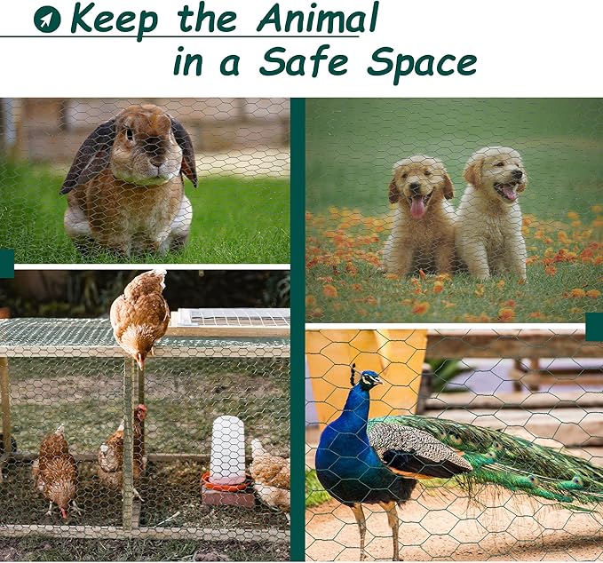 Hardware Cloth for Chicken Wire Fencing of Chicken Coop-1x1.57in Mesh AWG 18 Gauge 43.2in x 196.85ft Anti-Rust Hexagonal PVC Coated Galvanized Wire Mesh Roll-Chicken Runs, Poultry Netting