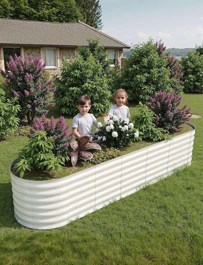 GarveeLife 8x2x2 ft Galvanized Raised Garden Bed - 24“ Tall Metal Planter Box for Vegetables, Flowers, Herbs, Rust-Resistant Outdoor Garden Box, Easy Assembly Raised Beds for Gardening, Beige