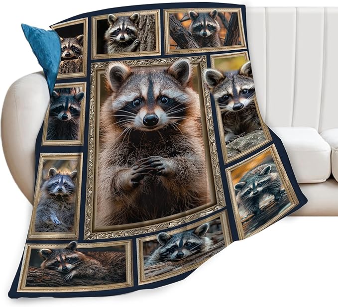 Raccoon Super Soft Warm Animal Fleece Throw Blanket - Cozy Fluffy Lightweight Flannel Gift for Women, Girls, Kids, Adults - 60"X50"