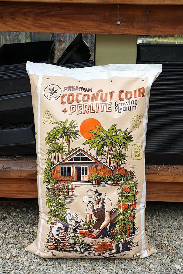 Happy Trees Coco Coir and Perlite 70/30 Growing Medium, Potting Mix, Seed-Starting, Premium Quality Triple-Washed for Low Salt/EC, pH Balanced Loose Coconut Fiber, Peat-Free, 50L (1.8 cu.ft.)