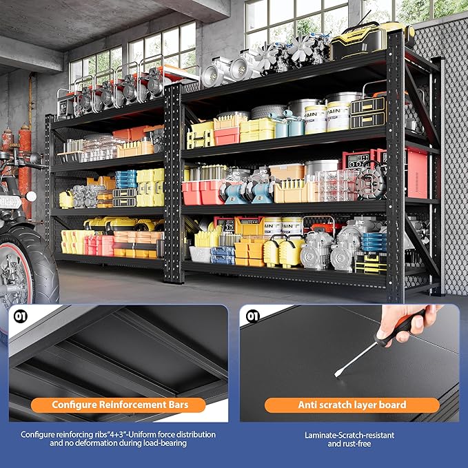 3000LBS Storage Shelves, 48" W Heavy Duty Garage Shelving Unit, Adjustable Industrial Shelving, 4 Tier Metal Shelving for Garage, Supermarket, Warehouse, 48" W x 24" D x 70" H