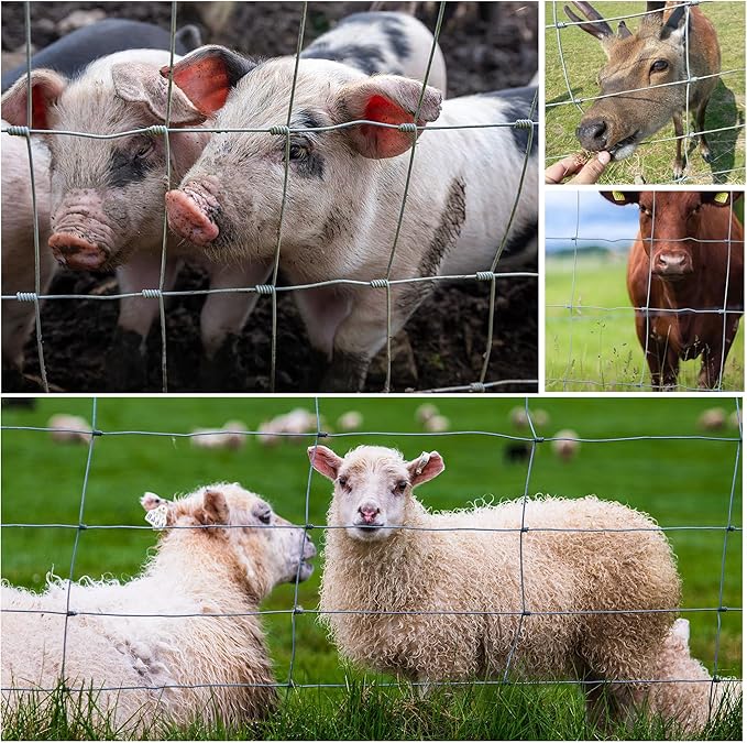 Livestock Fence, 6ft x 100ft Galvanized Cattle Fence, Heavy Zinc Coating Wire Fencing,Farm Fence for Hog Goat Deer Horse