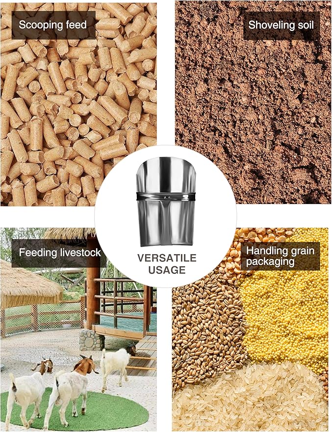 Tackmore 2/Pack Galvanized Feed Scoops for Horses,Feed Scoop for Livestock Heavy Duty Stackable 2 Sizes Metal Feed Scoop