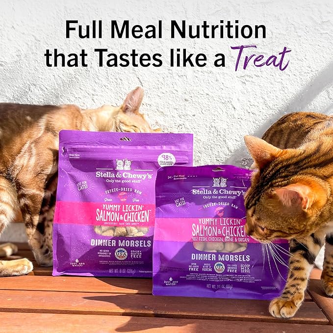 Stella & Chewy's Freeze-Dried Raw Cat Dinner Morsels - Premium Salmon & Chicken Recipe with 98% Wild-Caught & Cage-Free Protein - Natural Grain-Free Cat & Kitten Food - Made in USA - 3.5 oz
