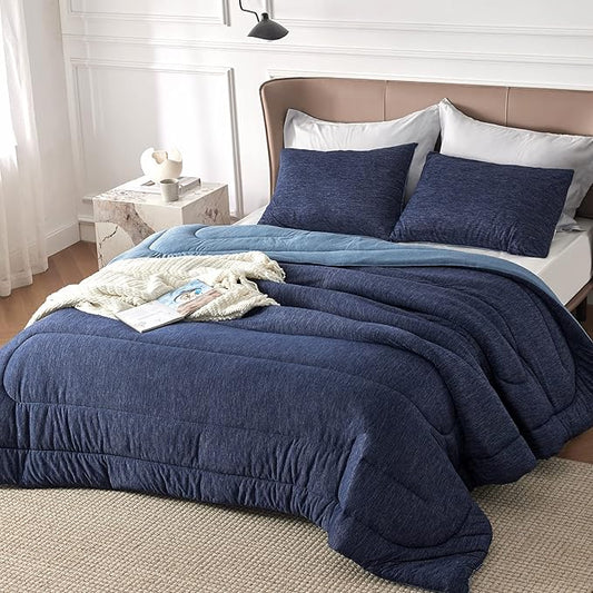 Bedsure King Comforter Set - Cooling and Warm Bed Set, Navy Blue Reversible Bedding for All Season, 3 Pieces, 1 King Size Comforter (102"x90") and 2 Pillow Cases (20"x36")