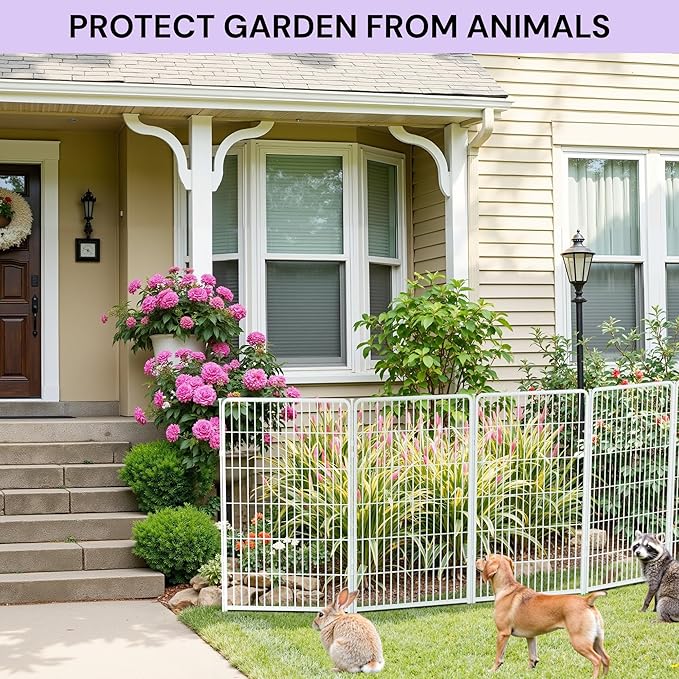 Garden Fence with Gate 50 in(H) x 15.4 ft(L) 6 Panels, Heavy Duty Metal Animal Barrier for Dog and Rabbit, Outdoor Fencing, Easy Set Up, White