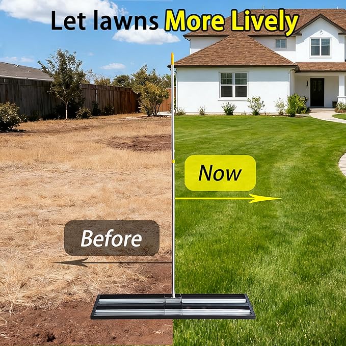 30"x10"Lawn Leveling Rake with Aluminum Rollers, Stainless Steel Yard Lawn Leveler Tool with Adjustable Long Handle, Yard Leveling Rake Suit, Levelawn Tool for Soil, Grass, Golf Course, Garden, Farm
