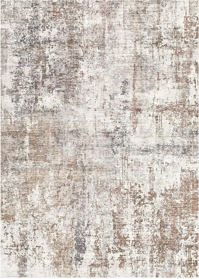 Area Rug Living Room Rugs - Washable Neutral Modern Abstract Soft Thin Rug Indoor Floor No Slip Rug Carpet for Bedroom Under Dining Table Home Office Decor - Brown/Grey/Red - 8x10