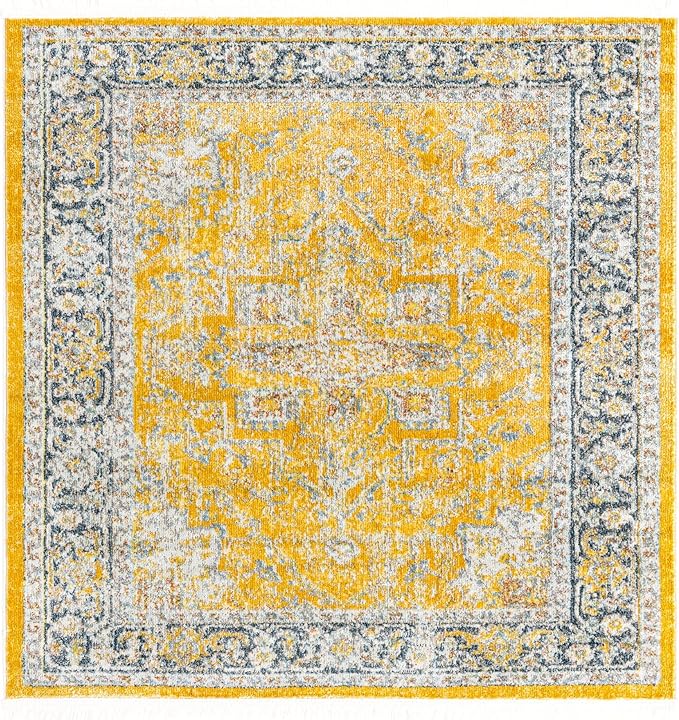 Unique Loom Baracoa Collection Area Rug - Prado (4' 1" Square, Yellow/ Ivory)