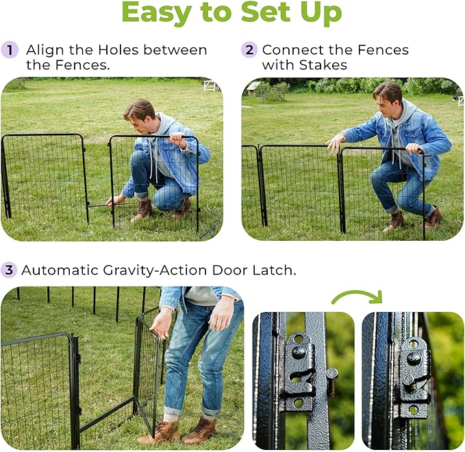 Doorless Garden Fence 50 in(H) x 10.2 ft(L) 4 Panels, Heavy Duty Metal Animal Barrier Fence, No Dig Fence for Dogs, Rabbit Fence for Garden, Black