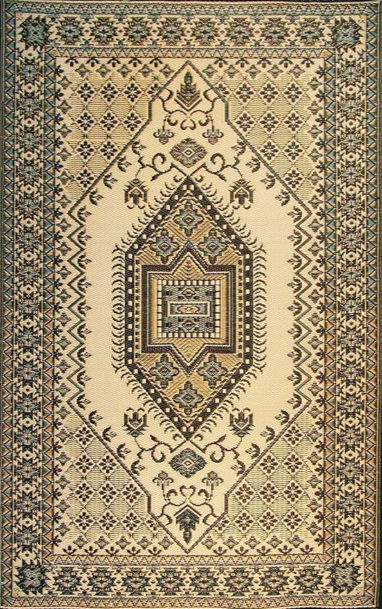 Mad Mats Traditional Outdoor Rug, Reversible Plastic Mat (4' x 6', Oriental Turkish - Black/Brown)