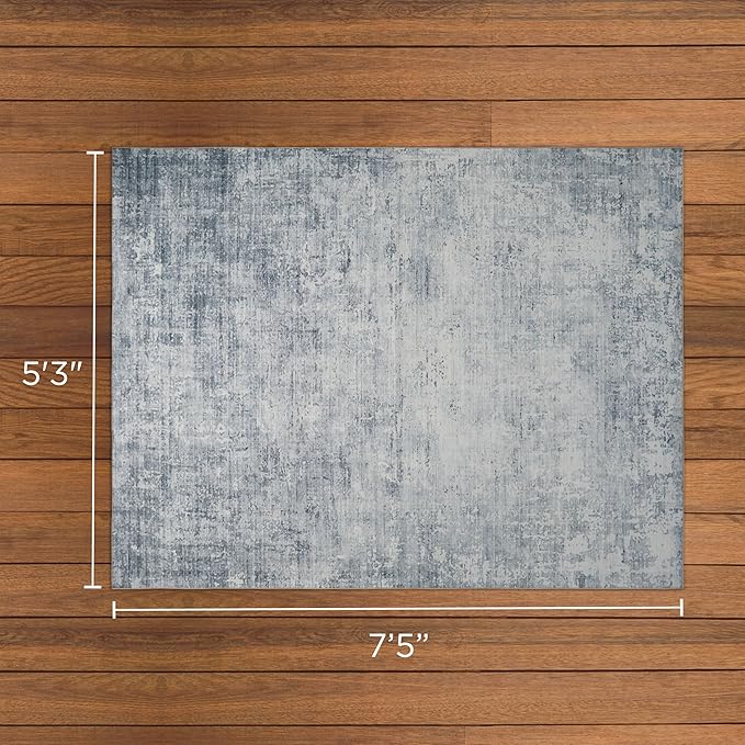 Wyatt & Ash Blue Hazen Abstract Imagine Printed Chenille 5'3" x 7'5" Non Skid & Machine Washable Area Rug