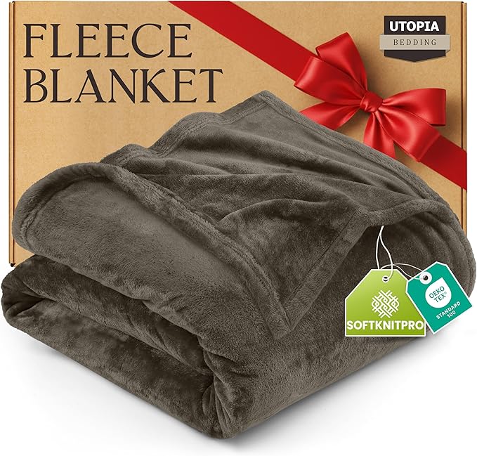 Utopia Bedding Fleece Blanket Queen Size Brown 300GSM Luxury Fuzzy Soft Anti-Static Microfiber Bed Blanket (90x90 Inch)