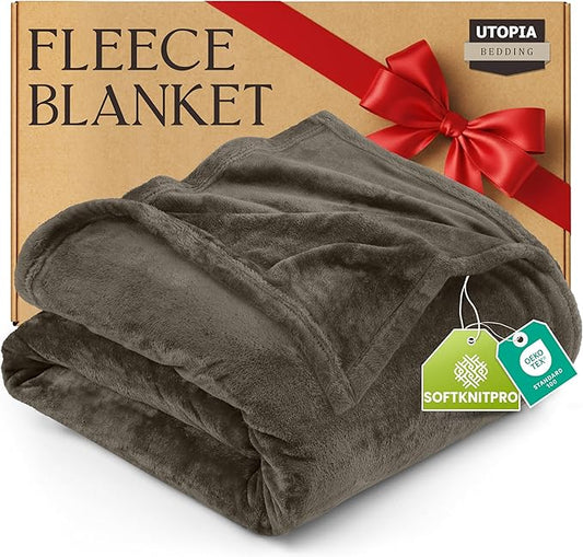 Utopia Bedding Fleece Blanket Queen Size Brown 300GSM Luxury Fuzzy Soft Anti-Static Microfiber Bed Blanket (90x90 Inch)