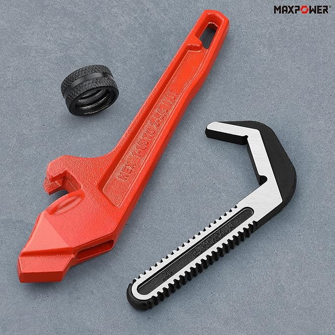 MAXPOWER Adjustable Offset Hex Wrench, 12 Inch, Red, Cast Iron