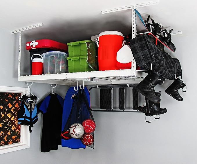 SafeRacks 4x6 Overhead Garage Storage Rack - Heavy Duty Steel Ceiling Mount Storage Shelves with 500 lb Capacity - Adjustable, Garage Overhead Storage, 12"-24" 2 Pack