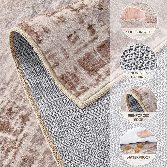 Area Rug for Living Room: 9x12 Washable Neutral Abstract Modern Soft Rugs Non Slip Indoor Floor Stain Resistant Large Carpet for Bedroom Dining Room Office Nursery - Red Brown