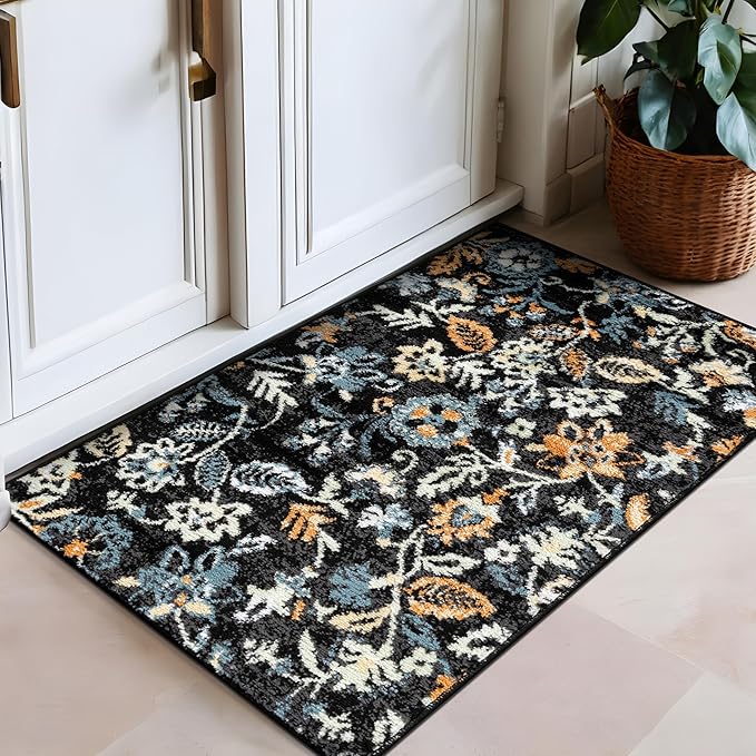Rugshop Vine Floral Modern for Living Room, Bedroom, or Entryway Black Multi Area Rug 2' x 3' Black