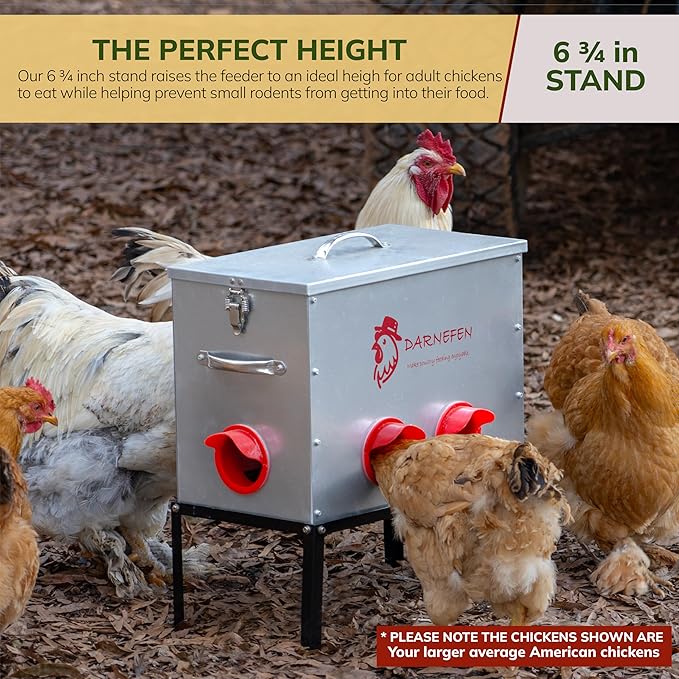 Automatic Chicken Feeder Rat Proof - 40lb 6 Ports Large Capacity Metal Poultry Feeder with Legs and Lids - Galvanized Chicken Feeder for Hen Coop