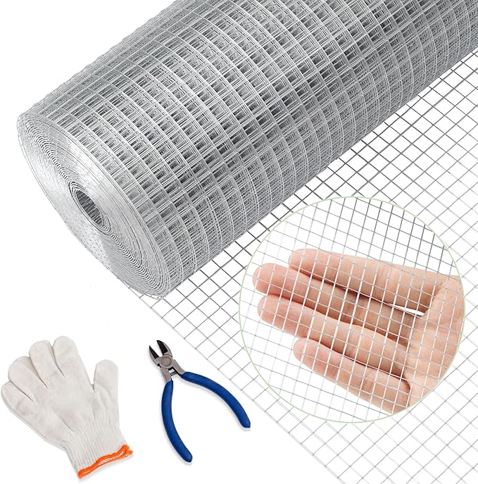 1/4inch 48Inch（H）x100Ft（L）23 Gauge Hardware Cloth Chicken Wire Fencing Hot-Dipped Galvanized Welded Chicken Wire Mesh Roll Metal Fence for Poultry Cage Home Improvement Projects