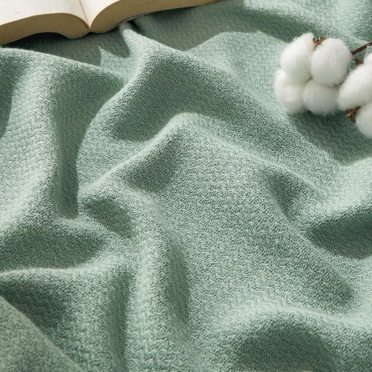 Bedsure GentleSoft 100% Cotton Large Blanket Oversized King for Bed 120x94 inches - Breathable Soft Cozy Herringbone Woven Blanket for Summer, Couch Cover, Sage Green