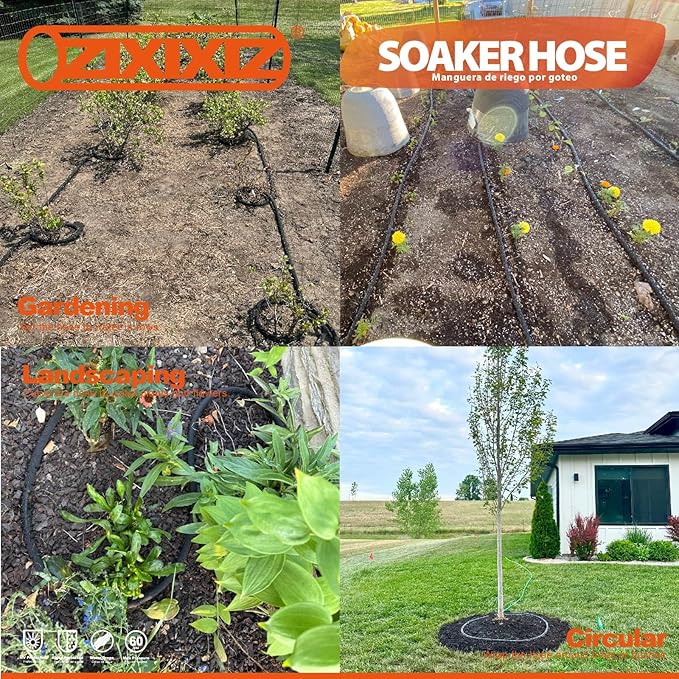 50FT Heavy-Duty 1/2 Inch Soaker Hose with 3/4 Inch Solid Brass Connector - Leakproof Garden Watering System for Gardens, Lawns, Flower & Vegetable Beds