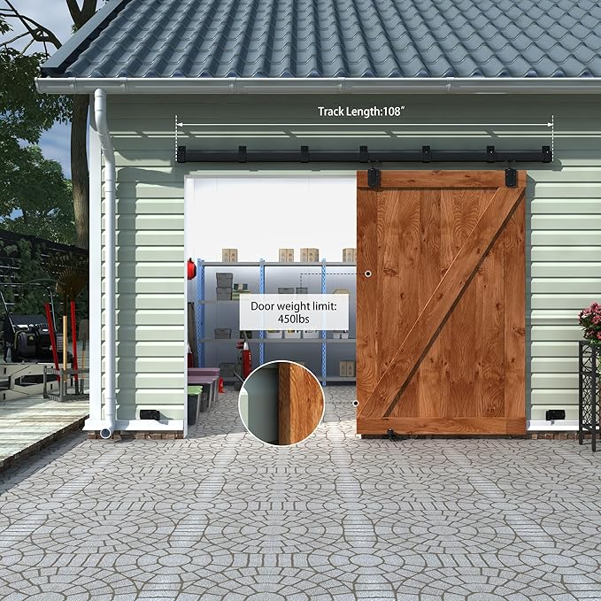 9FT Black Box Rail Exterior Sliding Barn Door Hardware Track Kit, Heavy Duty Barn Door Track Set, Wall Mount Outdoor Weatherproof Single Barn Door Hardware with 5 Track Brackets(No Doors）