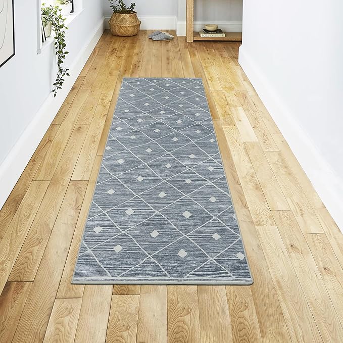 Wyatt & Ash Blue Grey Seta Imagine Printed Chenille 2' x 6' Non Skid & Machine Washable Runner Rug