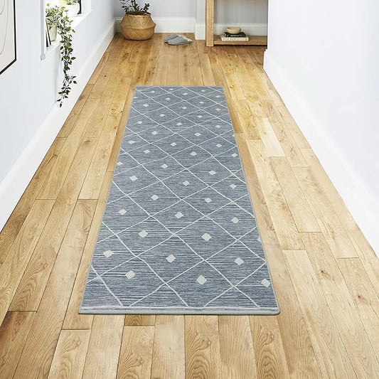 Wyatt & Ash Blue Grey Seta Imagine Printed Chenille 2' x 6' Non Skid & Machine Washable Runner Rug