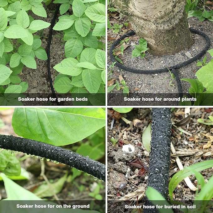 1/2" Soaker Hose for Garden Drip Hose Irrigation System with Solid Brass Fitting for Lawns Flower Beds & Vegetable Gardens (150FT)