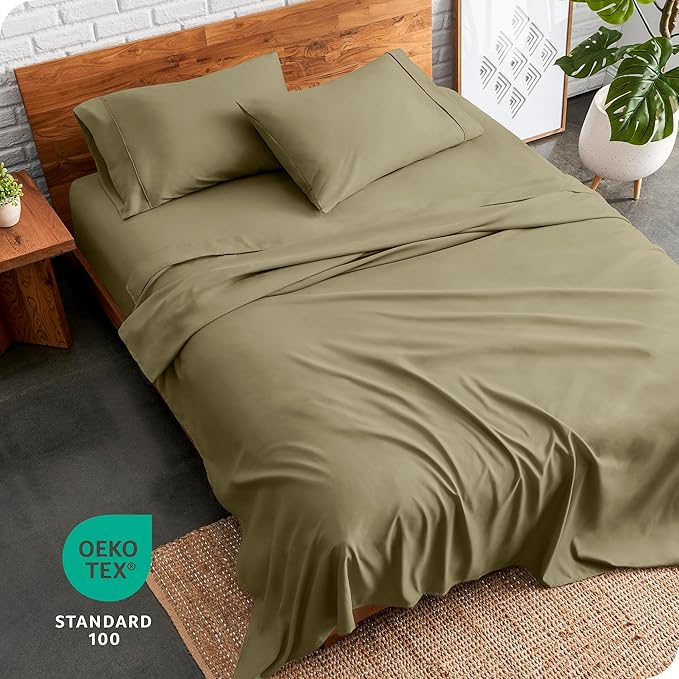 Bare Home Full Sheet Set - Luxury 1800 Ultra-Soft Microfiber Full Bed Sheets - Double Brushed - Deep Pockets - Easy Fit - 4 Piece Set - Bedding Sheets & Pillowcases (Full, Olive)