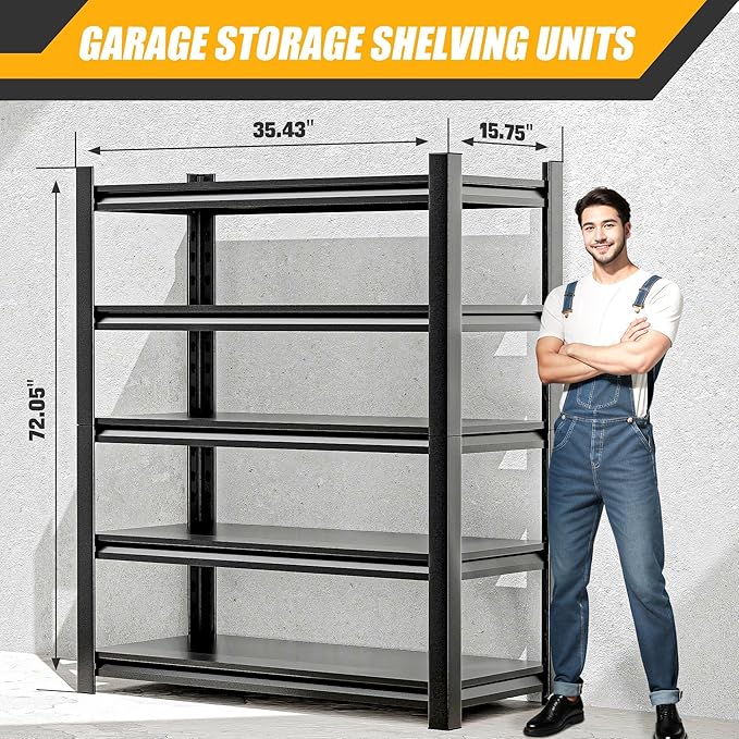 Heavy Duty Garage Shelving,72" Hx36 Wx16 D 5-Tier Storage Shelves,3000 lbs Capacity,Easy Assembly Adjustable Stainless Metal Shelf,Suitable for Garage Basement Office Farmhouse etc（2pcs）
