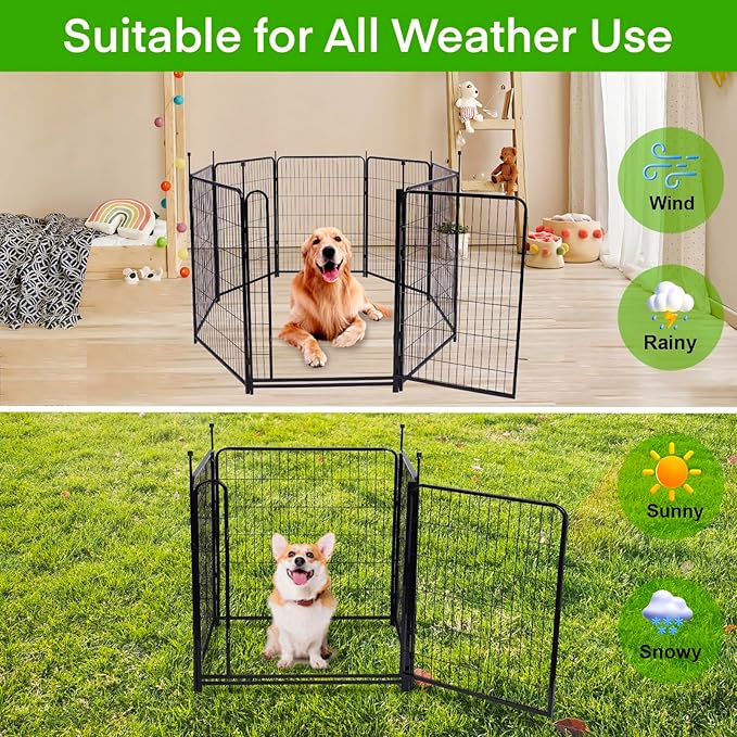 Garden Fencing 48in High, 12 Panels Total 26.6Ft(L) Dog Fence Outdoor for Yard, Gate 21 in Wide with Low Sills. Black Metal Fencing for Yard 4ft Tall, Garden Fences, Animal Barrier Fence
