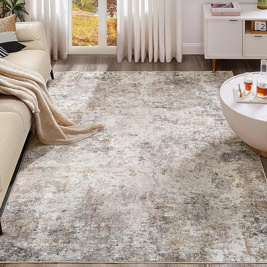6x9 Area Rug Living Room Rugs - Washable Neutral Modern Abstract Soft Thin Large Rug Indoor Floor No Slip Rug Carpet for Bedroom Under Dining Table Home Office Decor - Brown Grey