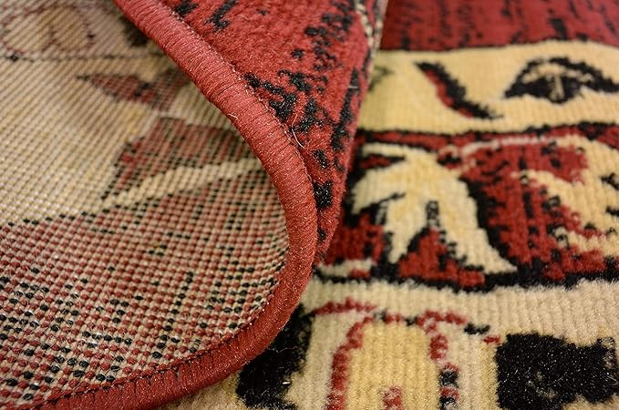 Unique Loom Taftan Collection Border Geometric Tribal Inspired Design Area Rug (8' 0 x 8' 0 Round, Red/ Gold)