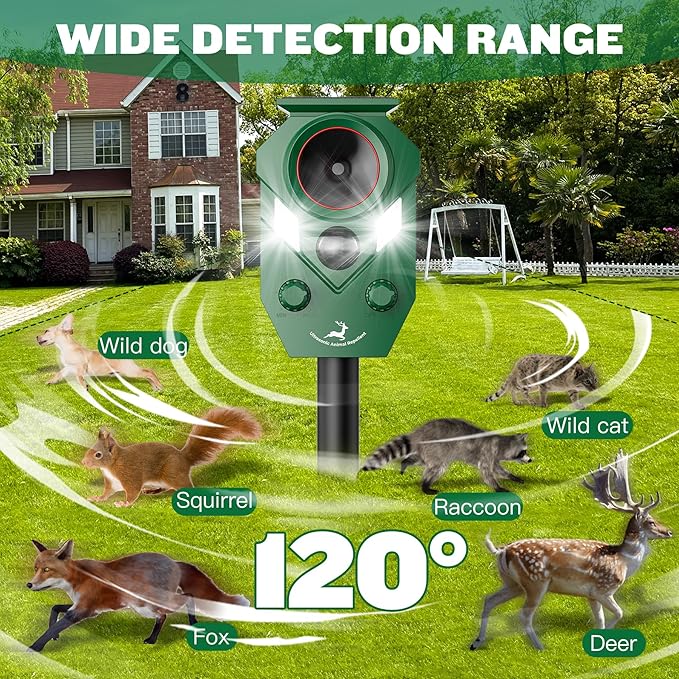 X-PEST Solar-Powered Ultrasonic Animal Repellent 4 Packs, Waterproof Cat Deterrent with LED Flashing Lights and Motion Sensor for Outdoor Yard, Effective to Repel Cats, Coyotes, Raccoons, and Deer