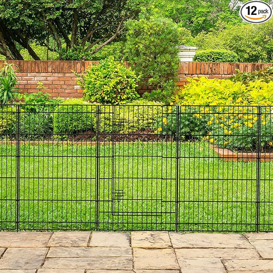 INJOPEXI Decorative Garden Fence 12 Panels 26ft (L)×36in (H) Garden Fences Outdoor with 11 Panels + 1 Gate, Animal Barrier Rabbit Fencing Rustproof Metal Wire Temporary Dog Fence for Yard Lawn Park