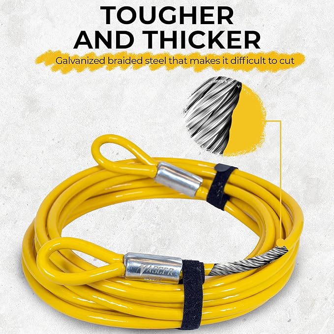 Commercial Heavy Duty Braided Galvanized Steel Anti-Theft Security Cable with Looped Ends. (1/2 Inch Thick, 7x19 Construction, 10 Feet)